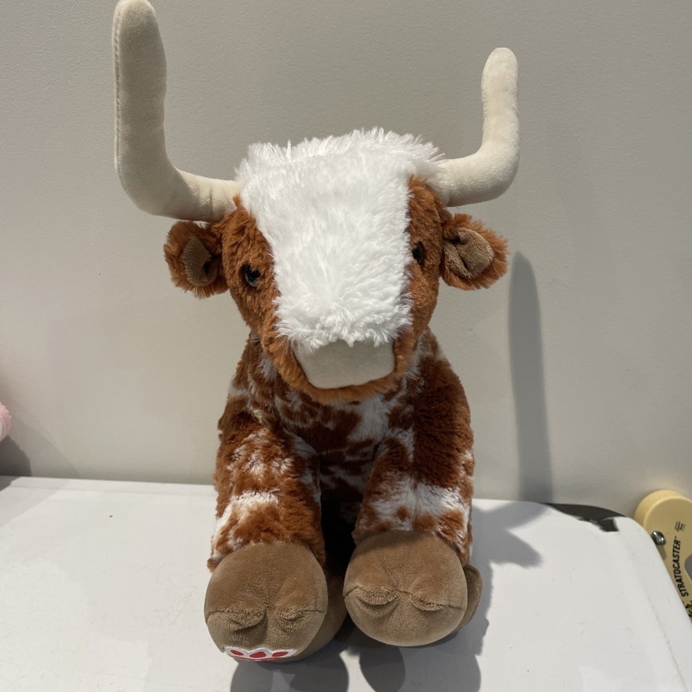 Build A Bear Longhorn Spotted Bull Steer Cow Plush Stuffed Animal Toy  14"
